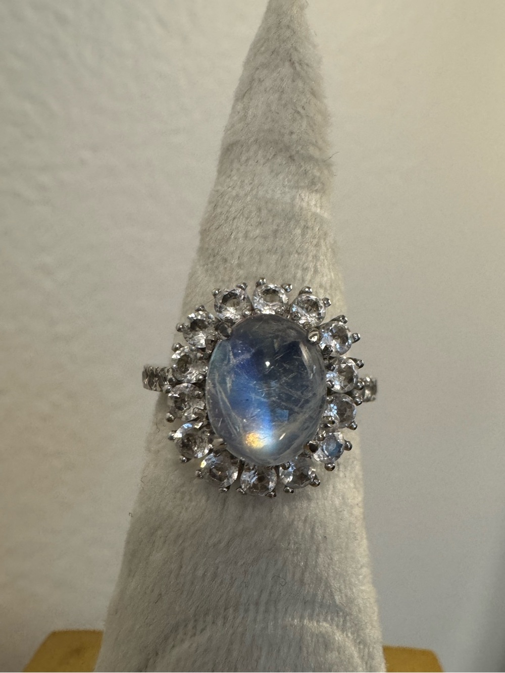 925 silver Moonstone halo ring size 5